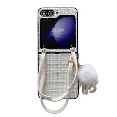 Per Samsung Galaxy Z Flip6 Borsa Design Peluche Palla Plaid Tessuto Custodia per PC Telefono (Bianco)