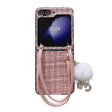 Per Samsung Galaxy Z Flip6 Borsa Design Peluche Palla Plaid Tessuto Custodia per PC Telefono (Rosa)