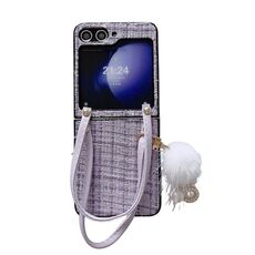 Per Samsung Galaxy Z Flip6 Borsa Design Peluche Palla Plaid Tessuto PC Custodia per Telefono (Viola)