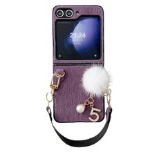 Per Samsung Galaxy Z Flip6 Custodia per telefono con copertura completa in peluche con cinturino (viola)
