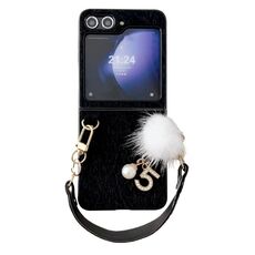 Per Samsung Galaxy Z Flip6 Custodia per telefono con copertura completa in peluche con cinturino (nero)