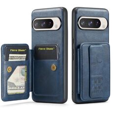 Per Google Pixel 9 Pro XL Fierre Shann Custodia per telefono con porta carte in pelle di mucca cerata e olio (blu)