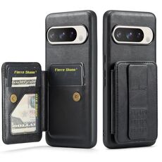 Per Google Pixel 9 / 9 Pro Fierre Shann Custodia per telefono con porta carte in pelle di mucca cerata e olio (nero)