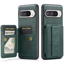 Per Google Pixel 9 / 9 Pro Fierre Shann Custodia per telefono con porta carte in pelle di mucca cerata e olio (verde)