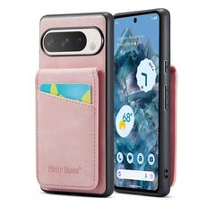 Per Google Pixel 9 / 9 Pro Fierre Shann Crazy Horse Custodia per telefono in PU con porta carte di credito (rosa)