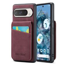 Per Google Pixel 9 / 9 Pro Fierre Shann Crazy Horse Custodia per telefono in PU con porta carte di credito (rosso vino)