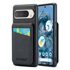 Per Google Pixel 9 / 9 Pro Fierre Shann Crazy Horse Custodia per telefono in PU con porta carte di credito (nero)