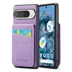 Per Google Pixel 9 / 9 Pro Fierre Shann Crazy Horse Custodia per telefono in PU con porta carte di credito (viola)