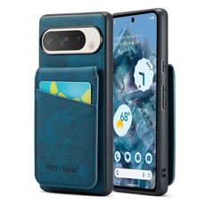 Per Google Pixel 9 / 9 Pro Fierre Shann Crazy Horse Custodia per telefono in PU con porta carte di credito (blu)