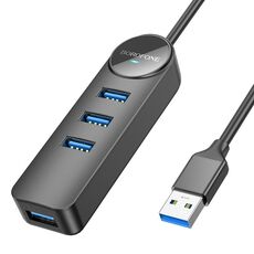 Adattatore HUB USB 3.0 x 4 multifunzione 4 in 1 BOROFONE DH5, lunghezza: 1,2 m (nero)