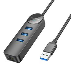BOROFONE DH6 Adattatore USB a USB 3.0 x 3 multifunzione 4 in 1, RJ45 Gigabit Ethernet, lunghezza: 1,2 m (nero)