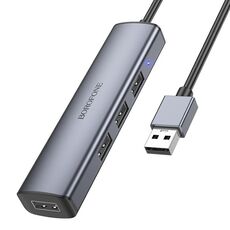 Adattatore HUB USB 2.0 a USB 2.0 x 4 multifunzione 4 in 1 BOROFONE DH12, lunghezza: 1,2 m (grigio metallo)