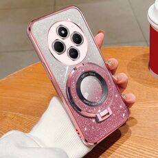 Per Redmi 14C 4G Custodia per telefono in TPU con supporto rotondo glitterato sfumato placcato (rosa)