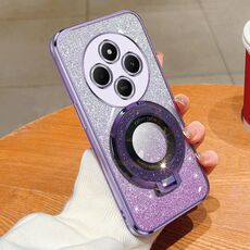 Per Redmi 14C 4G Custodia per telefono in TPU con supporto rotondo glitterato sfumato placcato (viola)