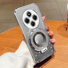 Per Redmi 14C 4G Custodia per telefono in TPU con supporto rotondo glitterato sfumato placcato (argento)