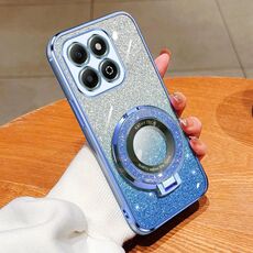 Custodia per telefono in TPU con supporto rotondo glitterato sfumato placcato per Honor X6b (blu Sierra)