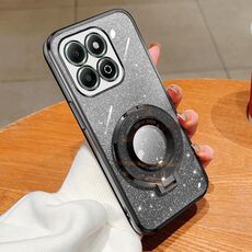 Per Honor X6b Custodia per telefono in TPU con supporto rotondo glitterato sfumato placcato (nero)