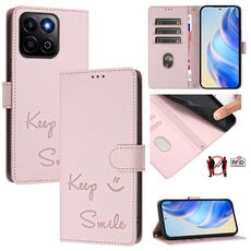 Custodia per telefono in pelle RFID con stampa a sorriso globale per Honor 200 Smart 5G (rosa)