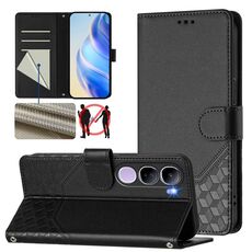 For vivo V40 Lite 5G IDN Honeycomb Embossing RFID Leather Phone Case(Black)