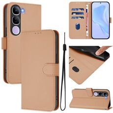 For vivo V40 Lite 5G IDN Skin Feel Solid Color Leather Phone Case with Lanyard(Nude)