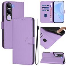 For vivo V40 Lite 5G IDN Skin Feel Solid Color Leather Phone Case with Lanyard(Lavender Purple)