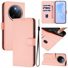For vivo Y300 Pro Skin Feel Solid Color Leather Phone Case with Lanyard(Pink)