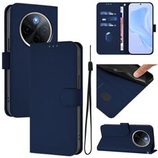 For vivo Y300 Pro Skin Feel Solid Color Leather Phone Case with Lanyard(Navy Blue)