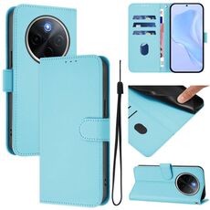 Per vivo Y300 Pro Custodia in pelle tinta unita con cordino (blu cielo)