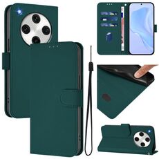 Per OPPO Find X8 Pro Custodia in pelle tinta unita con cordino (verde scuro)