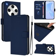 Per OPPO Find X8 Pro Custodia in pelle tinta unita con cordino (blu navy)