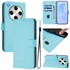Per OPPO Find X8 Pro Custodia in pelle tinta unita con cordino (azzurro cielo)