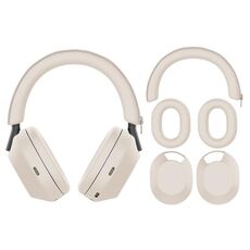 For Sony WH-1000XM5 Bluetooth Headset + Headband + Earmuff Protective Cover(3-in-1 Beige)