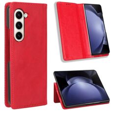Per Samsung Galaxy Z Fold6 Custodia per telefono in pelle con fibbia magnetica e texture retrò (rosso)