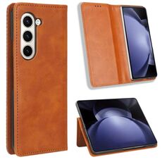 Per Samsung Galaxy Z Fold6 Custodia per telefono in pelle con fibbia magnetica e texture retrò (marrone)