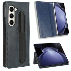 Per Samsung Galaxy Z Fold6 con slot per penna, fibbia magnetica, custodia in pelle con texture retrò (blu)