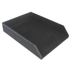 Leather A4 Paper Tray Business Office Stackable Single Layer Data File Tray Note Storage Organizer(Black)