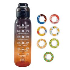 1000ml Large Capacity Fruity Water Bottle With 7 Flavor Rings Straw Drinking Cup Tritan Flavored Water Mug(Clear Black)