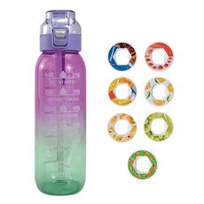 1000ml Large Capacity Fruity Water Bottle With 7 Flavor Rings Straw Drinking Cup Tritan Flavored Water Mug(Clear Purple)