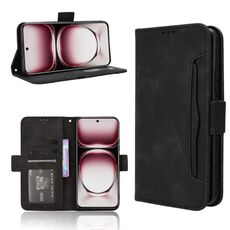 Per OPPO Reno12 5G Custodia per telefono in pelle con slot per schede e texture in vitello con effetto pelle di vitello globale (nero)