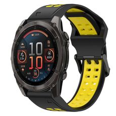 Per Garmin Fenix ​​8 AMOLED 47mm cinturino in silicone bicolore con fibbia inversa 22mm (nero+giallo)