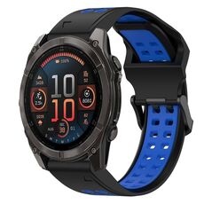 Per Garmin Fenix ​​8 AMOLED 47mm cinturino in silicone bicolore con fibbia inversa 22mm (nero+blu)