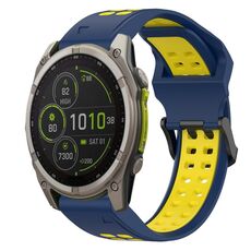 Per Garmin Fenix ​​8 MIP 47mm cinturino in silicone bicolore con fibbia inversa da 22mm (blu+giallo)