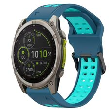Per Garmin Fenix ​​8 MIP 47mm cinturino in silicone bicolore con fibbia inversa 22mm (blu+verde acqua)