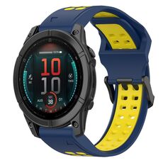 Per Garmin Fenix ​​E 47mm cinturino in silicone bicolore con fibbia inversa da 22mm (blu+giallo)
