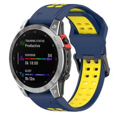 Per Garmin TACTIX 7 cinturino in silicone bicolore con fibbia inversa da 26 mm (blu + giallo)