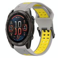 Per Garmin Fenix ​​8 AMOLED 51mm cinturino in silicone bicolore con fibbia inversa 26mm (grigio+giallo)