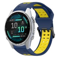 Per Garmin Fenix ​​8 AMOLED 43mm cinturino in silicone bicolore con fibbia inversa da 20mm (blu+giallo)