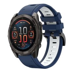 Per Garmin Fenix ​​8 AMOLED 51mm Sportivo Cinturino in silicone bicolore 26mm (blu notte+bianco)