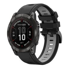Per Garmin Fenix ​​7X Pro 51mm Sports Two Color 26mm Cinturino in silicone (nero+grigio)