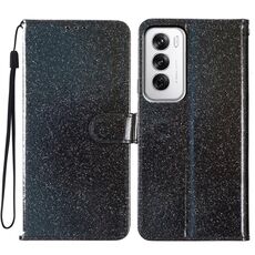 Per OPPO Reno12 Global Glitter Powder Flip Custodia in pelle per telefono (nero)